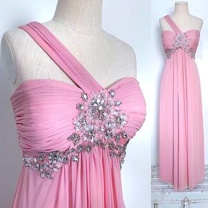 Embellished Pink One Shoulder Prom Dress